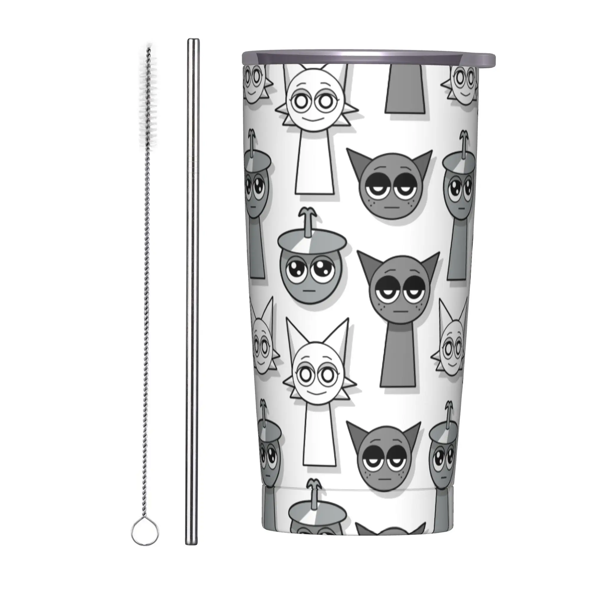 Sprunki Cartoon Anime Tumbler Vacuum Insulated  Coffee Cups with Lid Straw Outdoor Mug 20oz