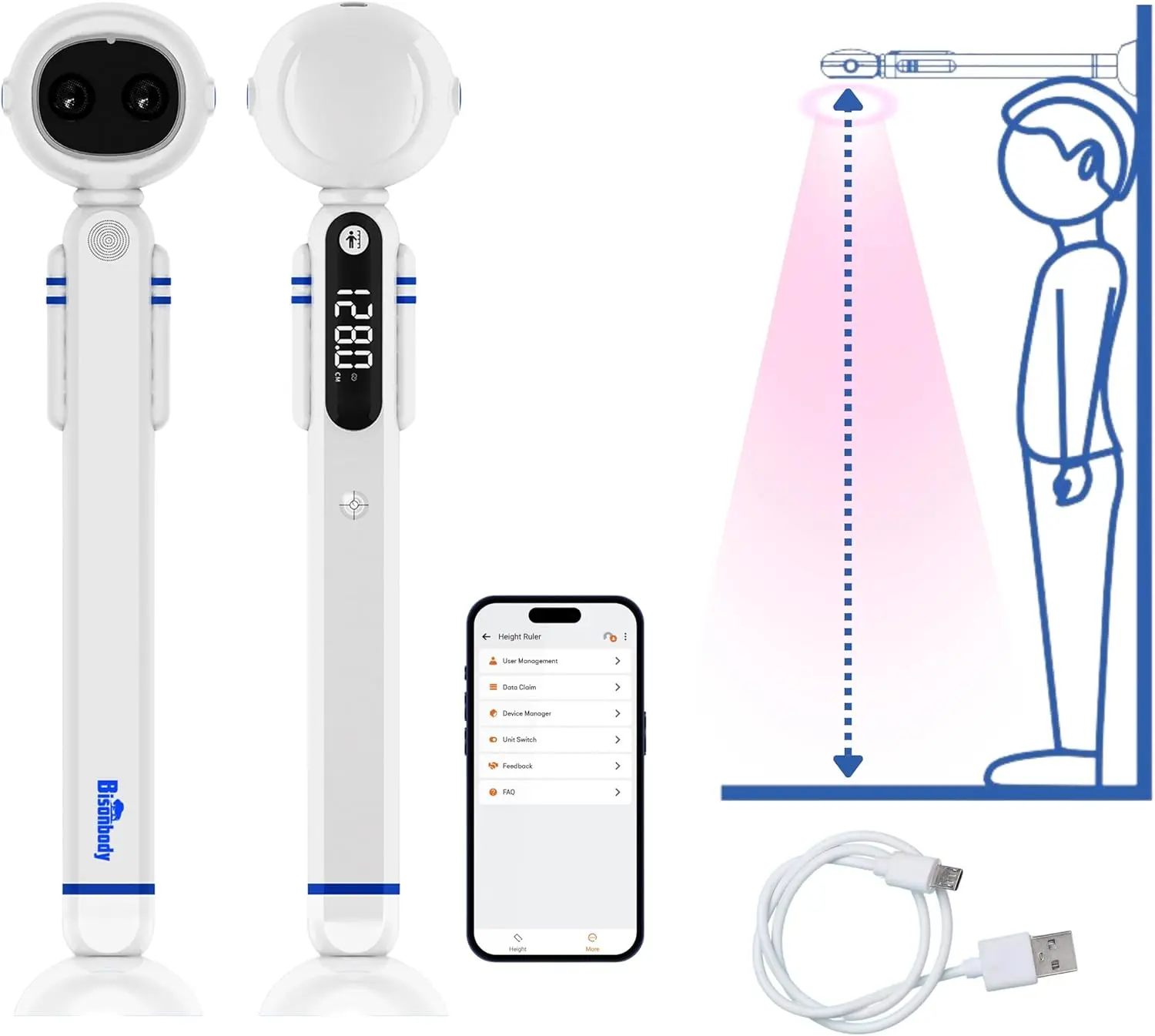 HAIZHIHUISmart medidor de altura de cuerpo inalámbrico, medición ultrasónica precisa, fácil de medir con una mano, fabricación de moldes, peculiar y lindo