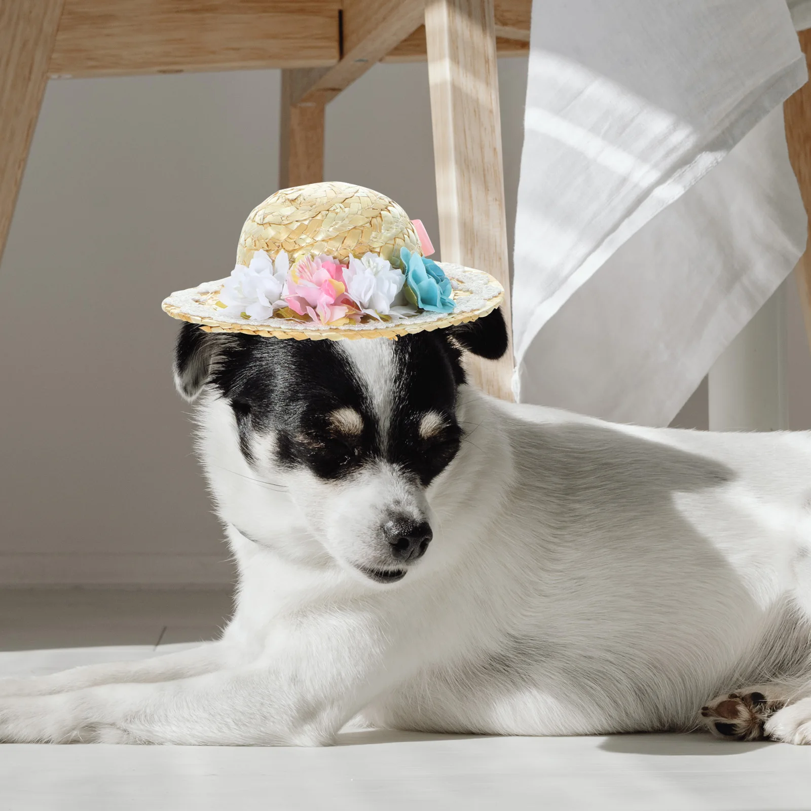 

Summer Hat Woven Straw Dog Cosplay S Size Bowknot Flowers Photo Prop Birthday Party Favor Pet Costume Accessories Dog Straw Hat