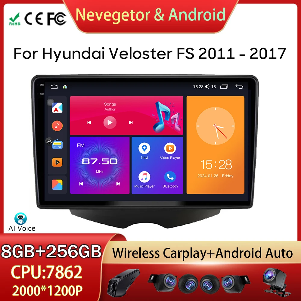 

For Hyundai Veloster FS 2011 - 2017 Car Radio Head Unit Multimedia Video Player Android Auto GPS Navigation 5G WIFI No 2din DVD