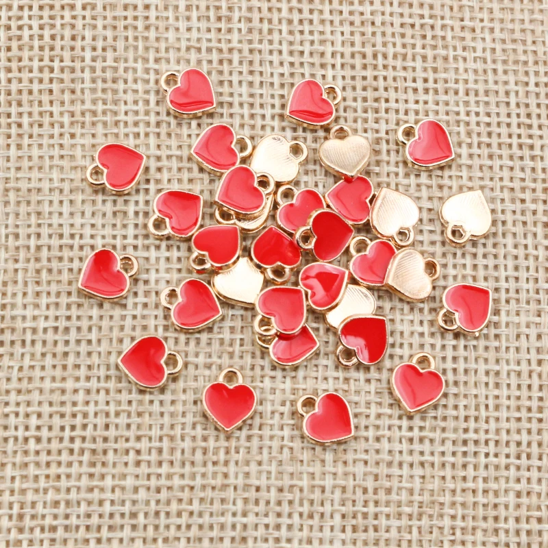 50PCS 6*8mm Alloy Metal Drop Oil Small Heart Charms KC Gold Pendant For DIY Bracelet Necklace Jewelry Making Findings