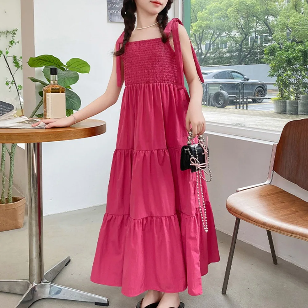 

Elegant Loose Girl Princess Dress Sleeveless Sweet Teens Cake Sling Dress Ruffle Edge Children Beach Dress Party