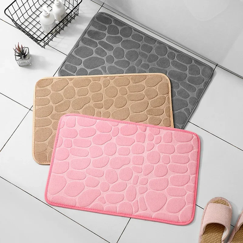 Pebble Embossed Coral Velvet Bathroom Non Slip Mat Household Quick Drying Small Carpet Machine Washable Home Floor Rugs