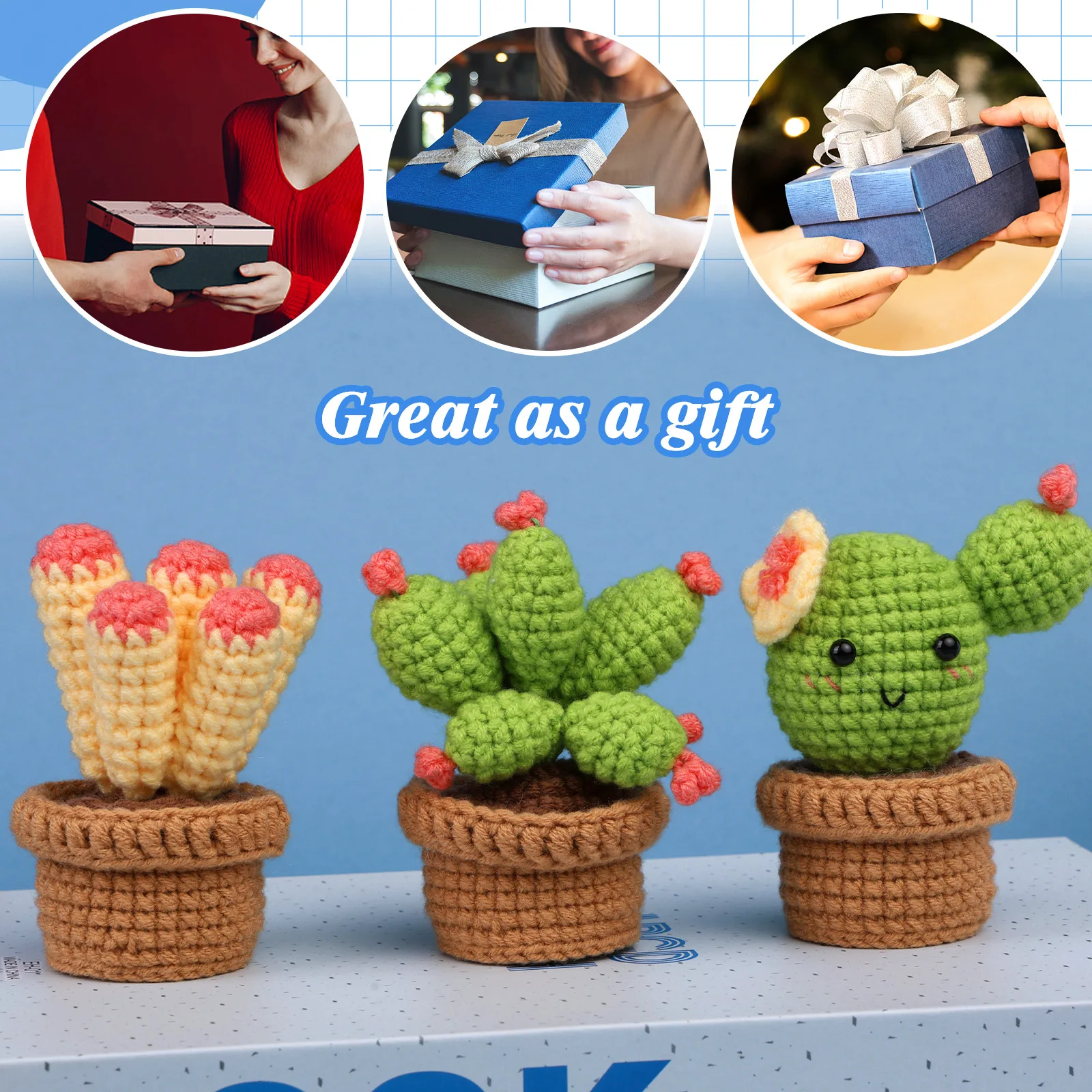 Materialpaket für saftige Topfkaktus-Häkelgarn, handgewebtes, pflanzliches Topfornamentmaterial