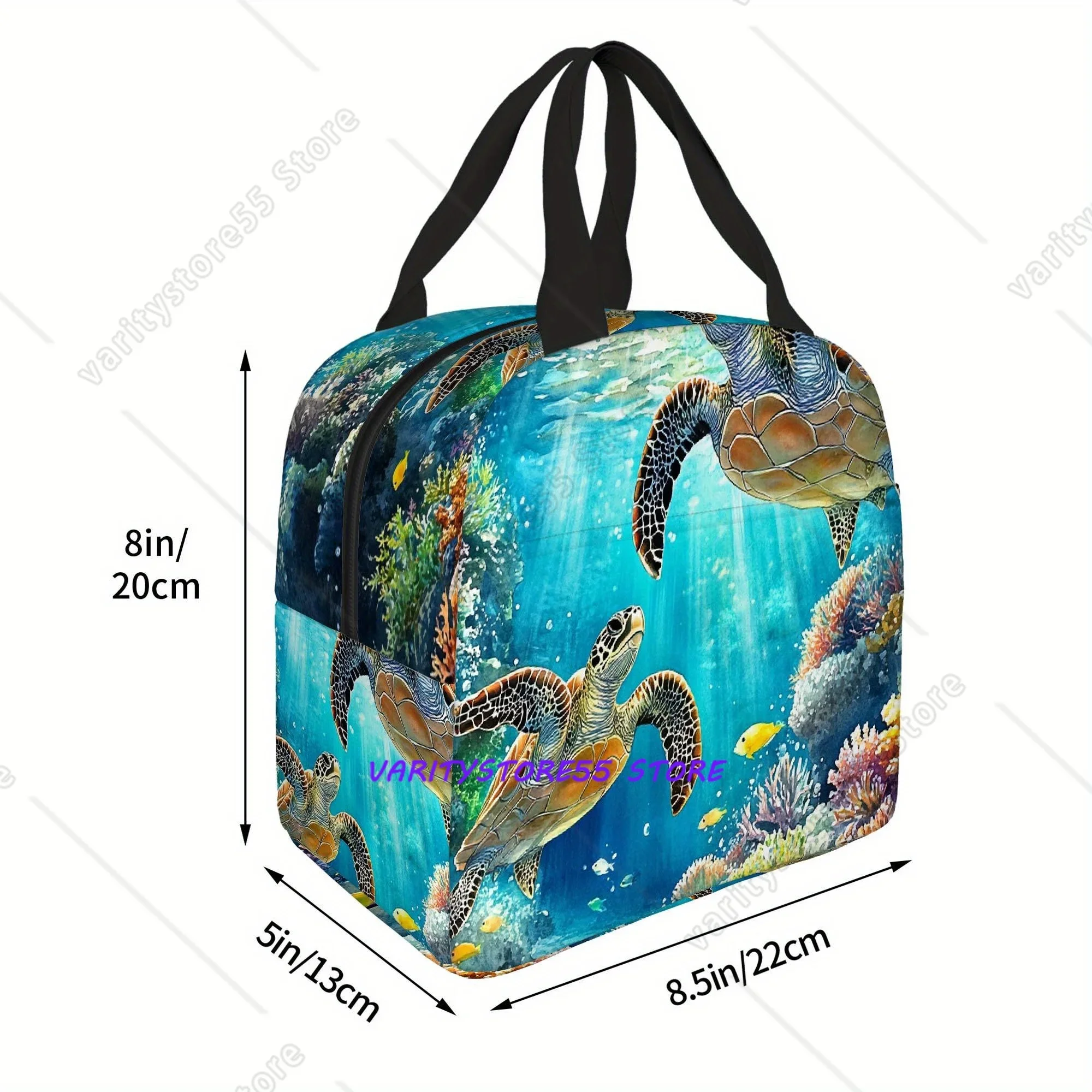 Marine Life Turtle Pattern Reusable Lunch Bag Teen Insulated Cooler Lunch Box Containers for Adults Tote Thermos Portable