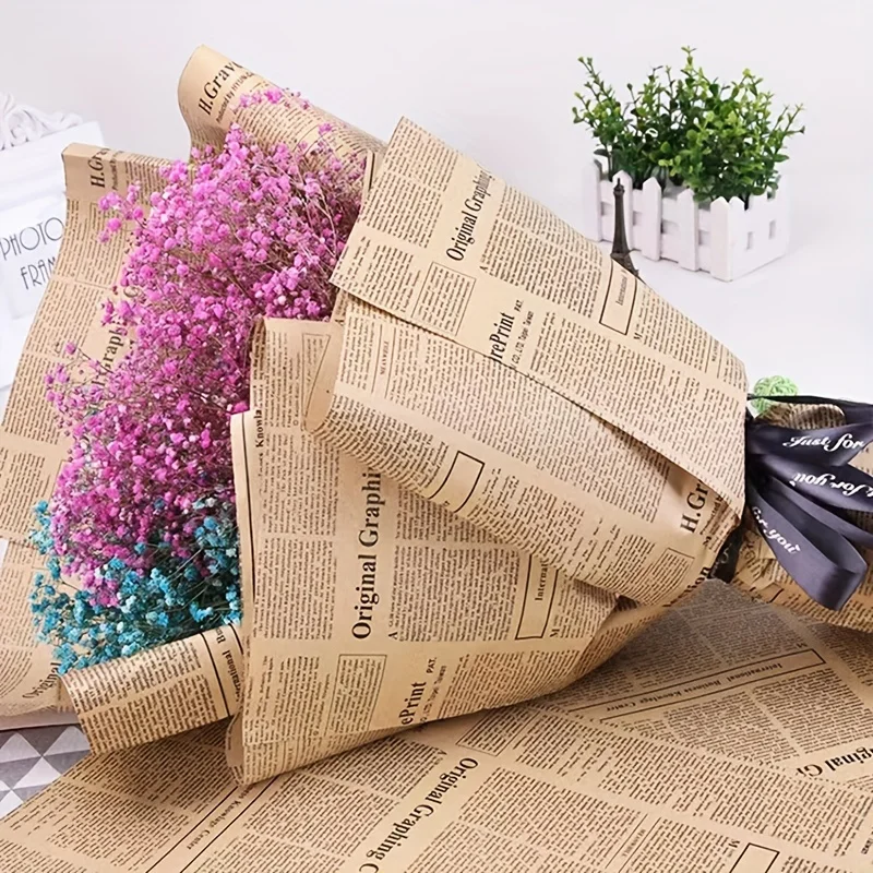 5pcs Vintage Gift Flower Wrapping Paper English Kraft Paper