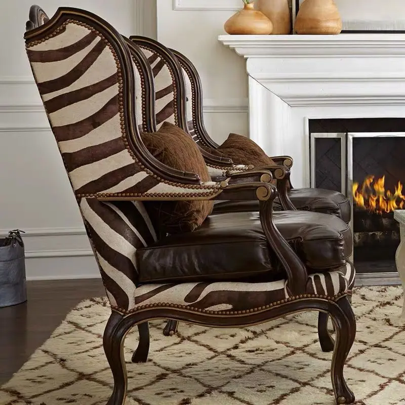 كرسي نمر من القماش الصلب القديم، أريكة واحدة، كرسي أوروبي عالي الظهر، شرفة غرفة النوم، كرسي الترفيه