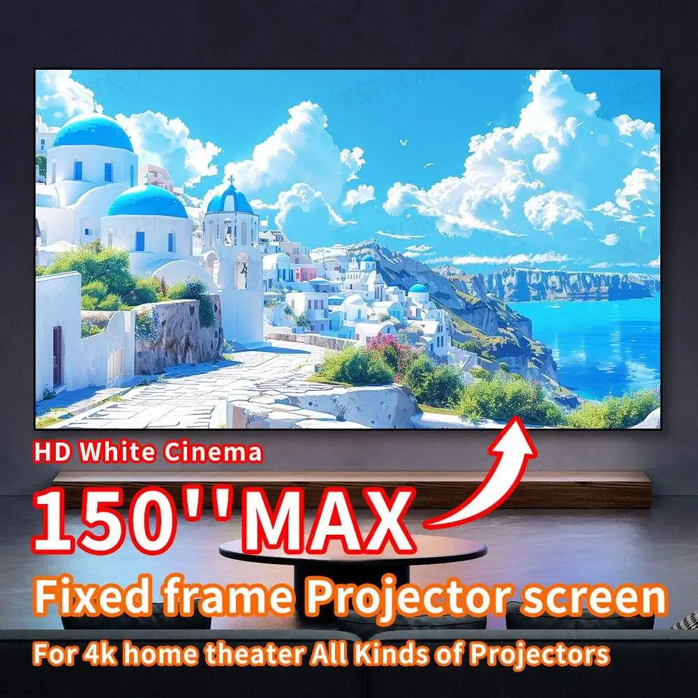

Best 16:9 150inch Matte White Home Cinema Projector Screen 4K HD Soft PVC Fixed Frame Projection Screen for 4k Laser Projector