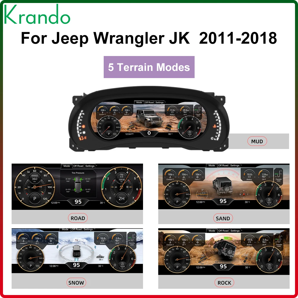 Krando 12.3 Inch Linux systerm Digital Cluster For Jeep Wrangler JK 2010 - 2017 LCD Dashboard Panel Virtual Instrument CockPit