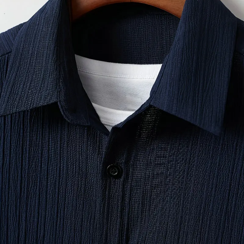 Summer Trend Men's Black Pleated Short Sleeve Shirt Shorts Suit Casual Street Boys Casual Suit - view 2