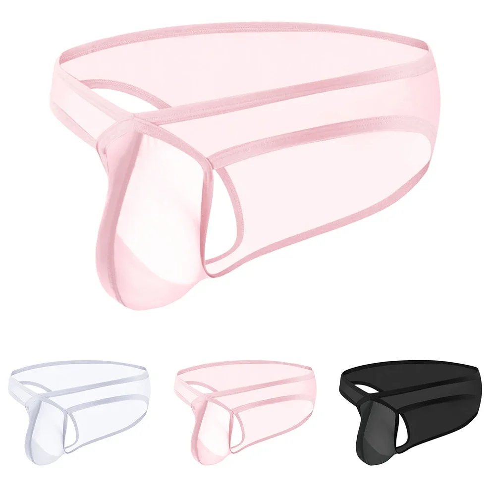 Slip taille basse en maille transparente pour homme, sous-vêtement sexy, bikini en poudre