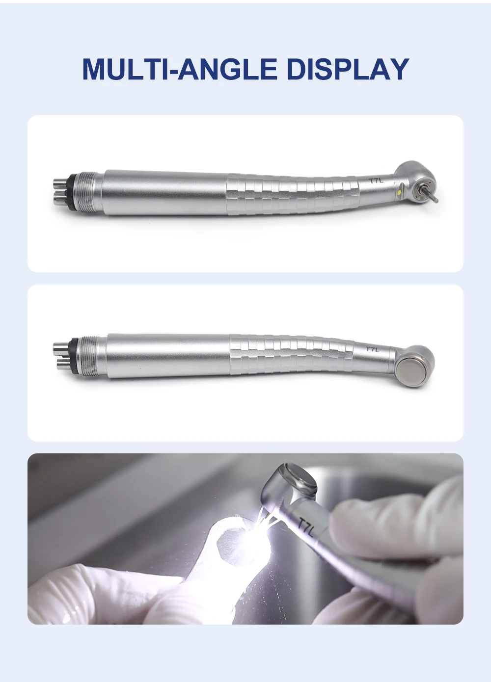 Dental LED High Speed Handpiece T7L Zero Retraction 4 Water Spray Push Button 2/4 Holes Air Turbine Handpiece for Dental Clinic