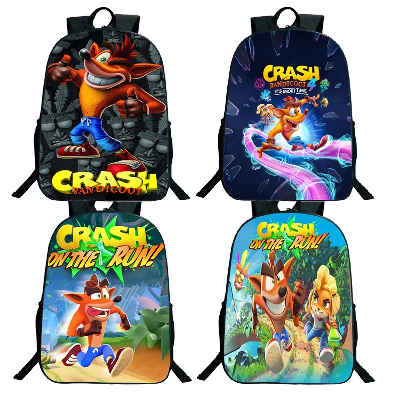 Crash Bandicoot On the Run Backpack Cartoon School Bags Teenager Laptop Daypack Large Capacity Travel Rucksack Boys Bookbag Gift