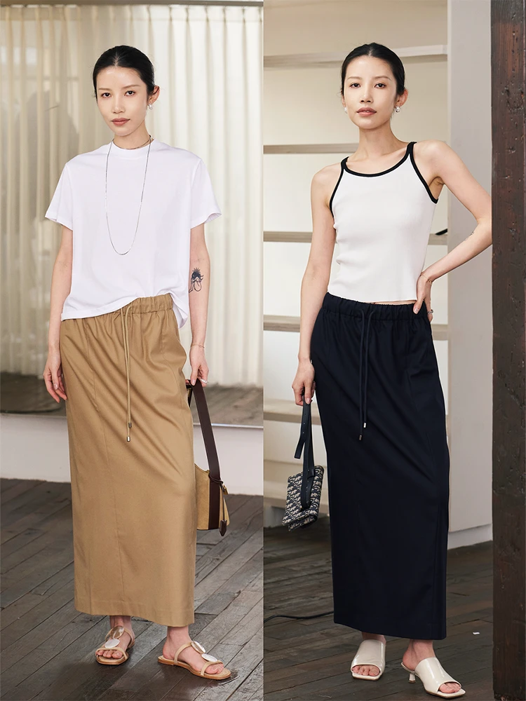 

Юбка JXu из тонкой шерсти с эластичным поясом, прямым кроем и разрезом, цвета хаки и кофе, для женщин, для повседневной носки, с высокой талией