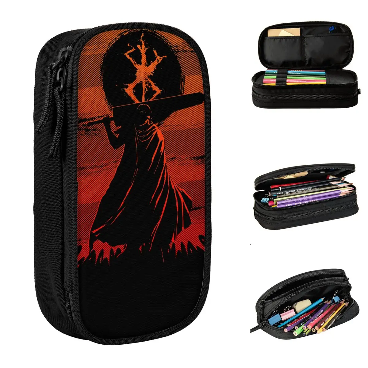 Berserk Black Swordsman Pencil Cases New Pen Box Bag Kids Large Storage School Supplies Zipper Pencil Box