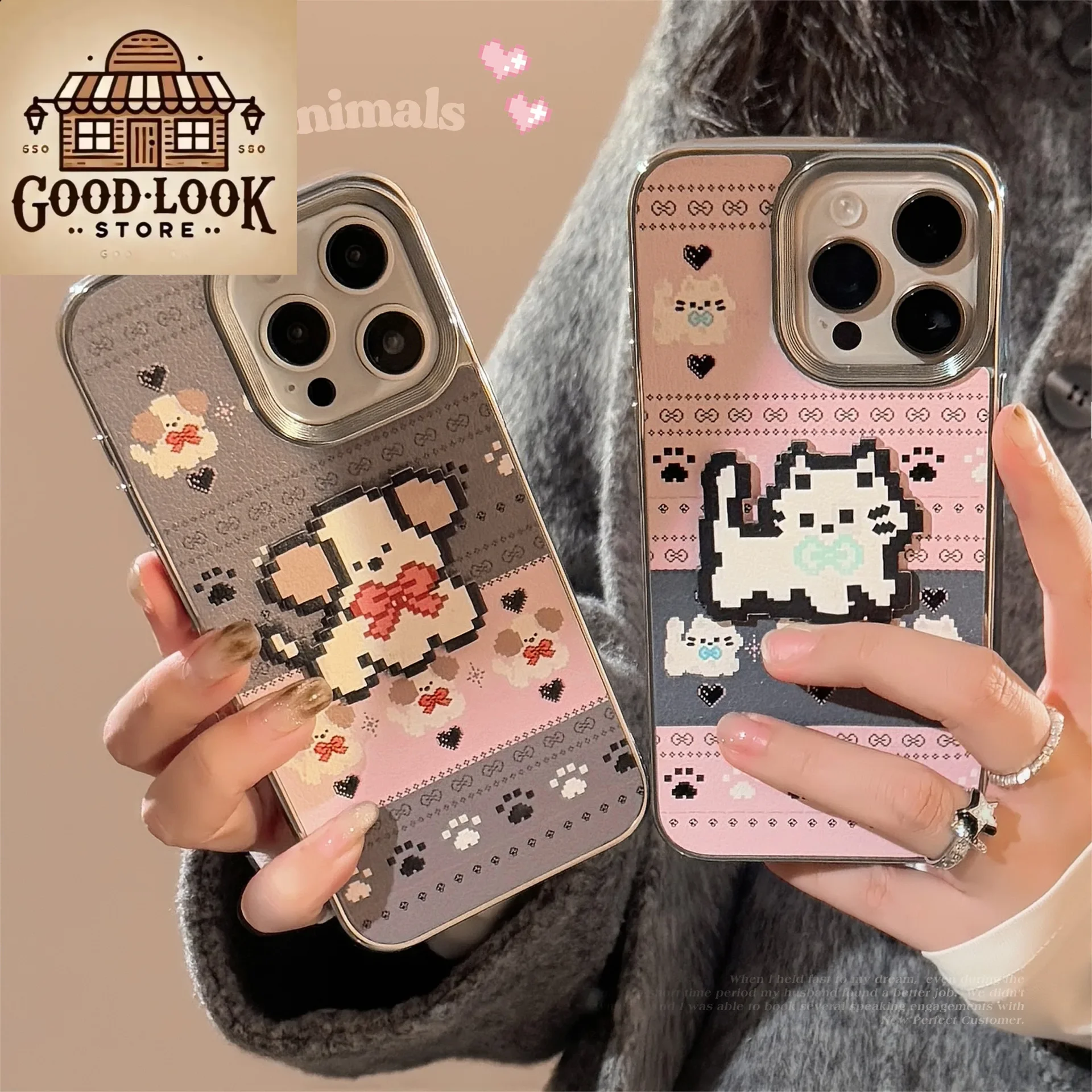 Cute Pet Pixel Wind Dog Couple iPhone Phone Case iPhone 16 case for 16 15 14 13 12 11