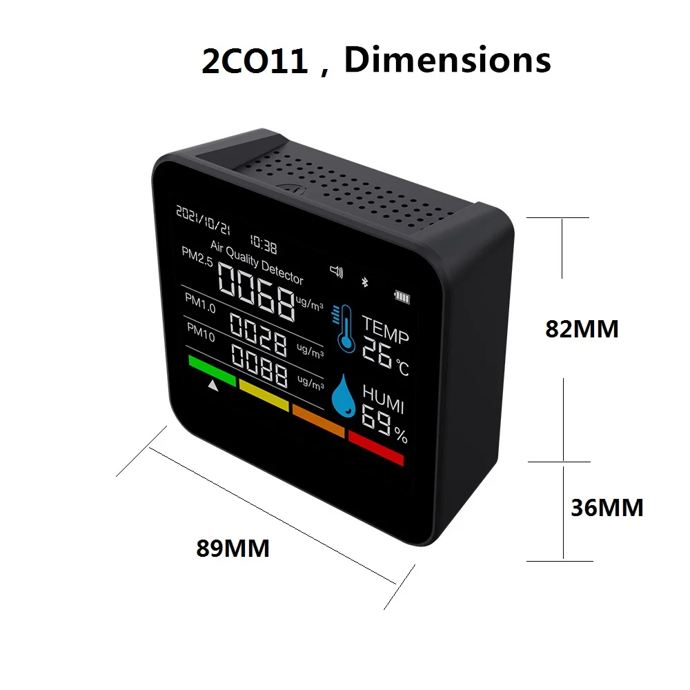 2CO11,Bluetooth 9 in 1 Carbon Dioxide CO2 Detector Household PM2.5 Air Quality Dust Air Pollutant Detection