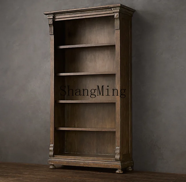 ZYY solid wood retro glass double door dining side display cabinet living room bookcase display cabinet