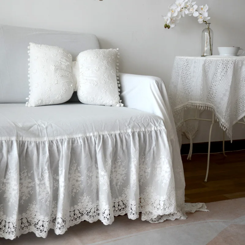 White French Nordic fresh ins cotton lace lotus leaf dust-proof sofa cover towel cover fabric decorative fabric