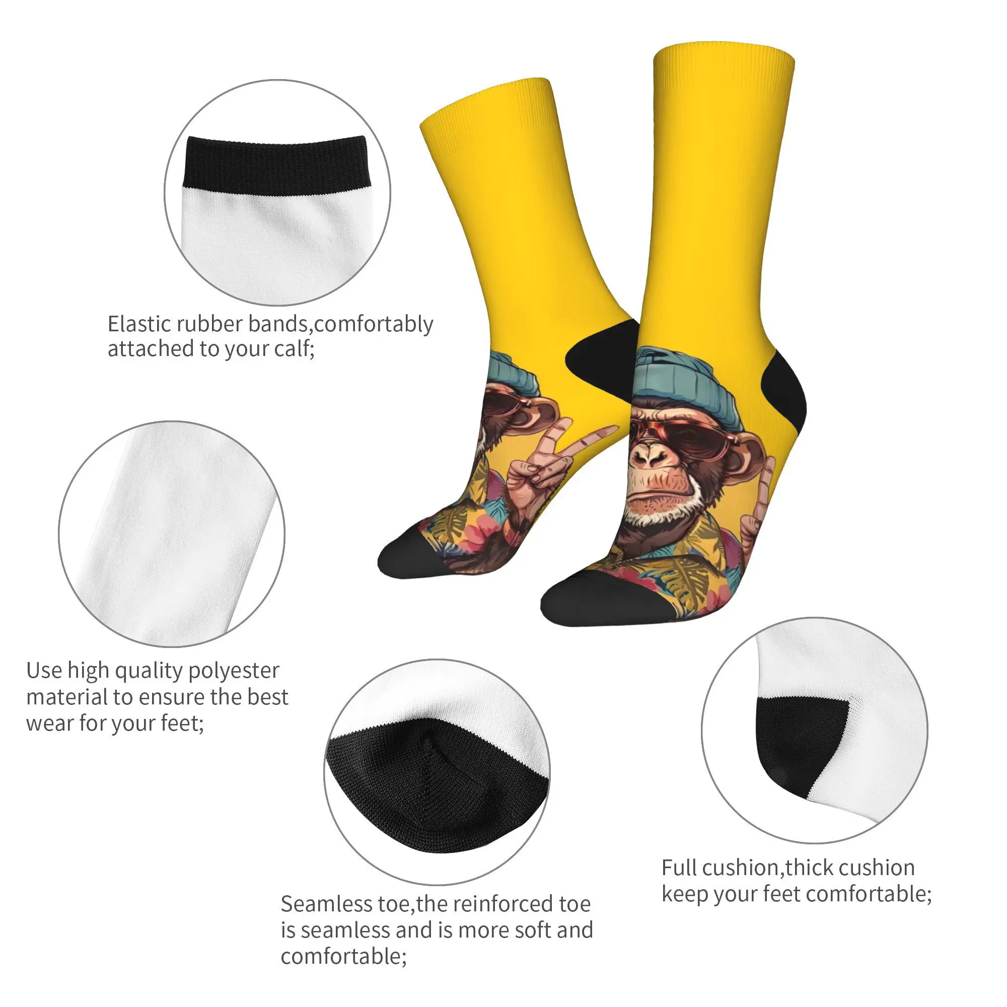 Arte gorila meias engraçadas meias masculinas qualidade ciclismo meias primavera gráfico antiderrapante meias