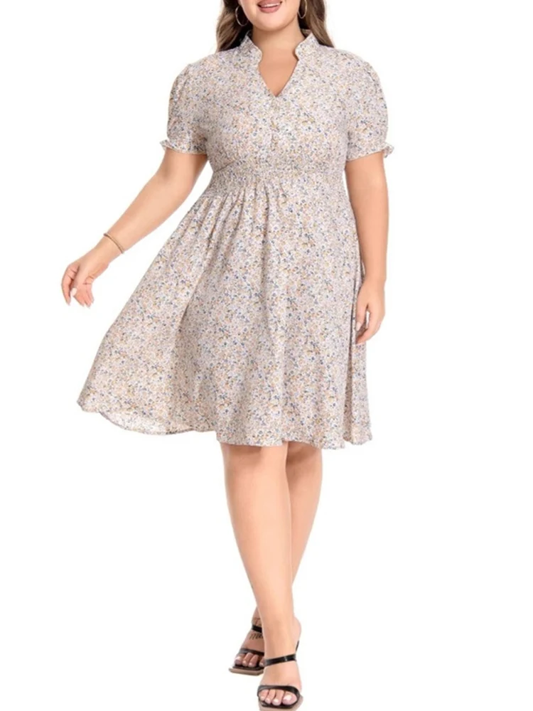 Little Flower Print Summer Women's Vintage Casual Dress Elegant Bandage Pleated Party Gowns A Line Flare Swing Pinup Dresses 50s