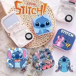 Disney Stitch Fashion Contact Lens Case Beauty Eye Box Container Cartoon Mini Glasses Care Box Storage Box with Tweezer Mirror