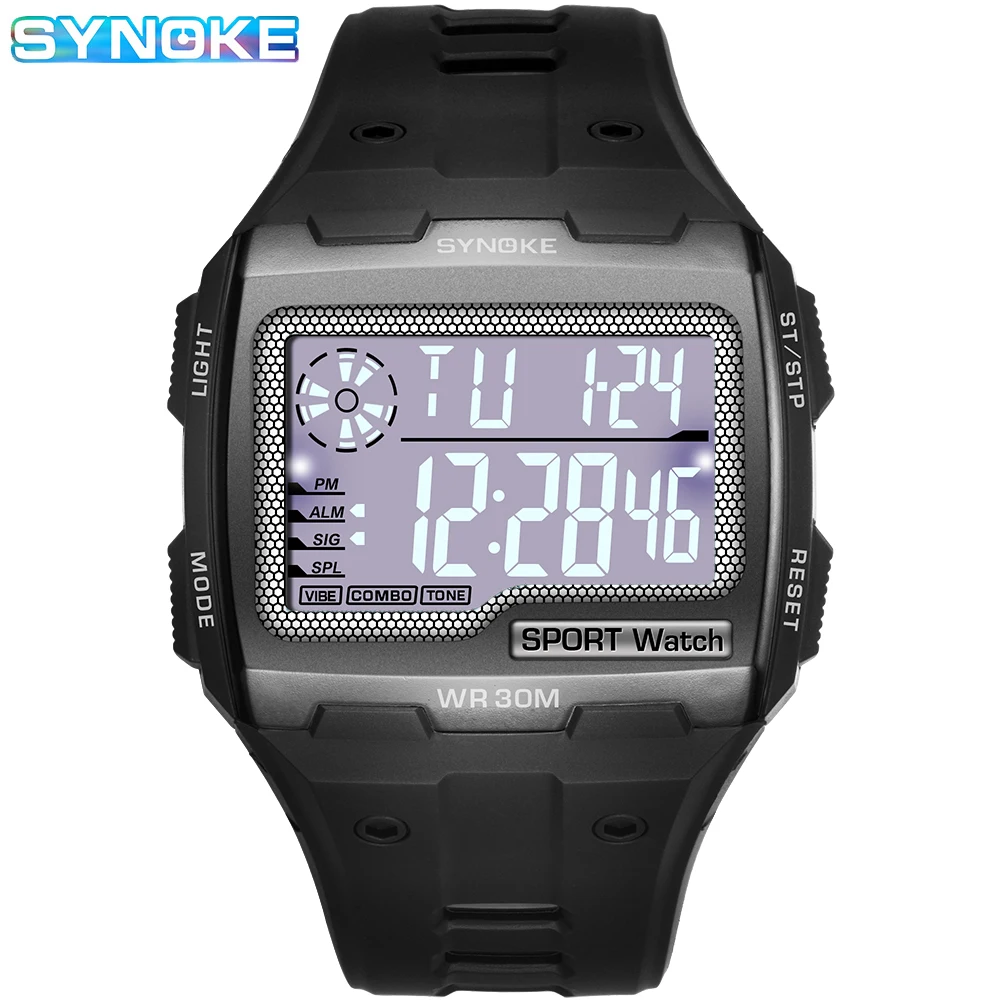 Upgraded Large Screen Electronic Watch Men SYNOKE 9021B Waterproof Digital Watches