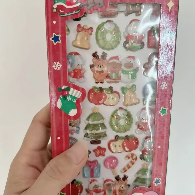 3d Christmas Santa Claus Dream Glitter Stick Stickers Decorative Reward Gifts Cartoon Scrapbooking Adhesive Decorations Gifts