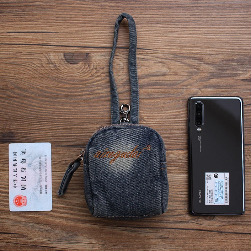 Cute  Denim Zipper Coin Purse Women's Simple Handheld Wallet Trendy Small Wallet Youth Pure Color Vertical Shape