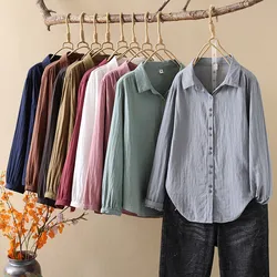 100% Cotton Yarn Solid Shirts & Blouses Large Size Tops Base Shirts Office Wear Women Tops Autumn Clothes for Women