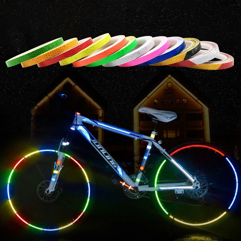 Roadstar 1cmX8m High Visibility Bike Reflective Stickers Cycling Reflective Tape MTB Bicycle Adhesive Tape Safety Accessories