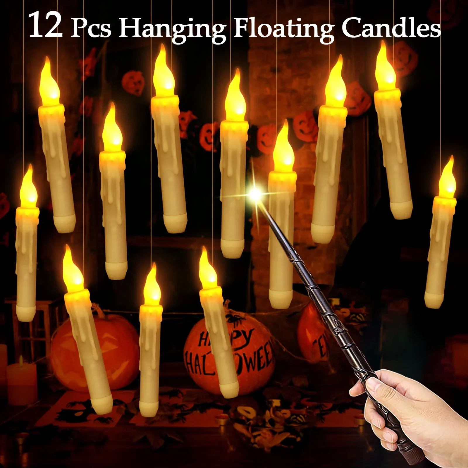 

Floating Candles with Magic Wand Christmas Flying Candle Flameless Candles Battery Remote Candle Witch Wizard Party Decor