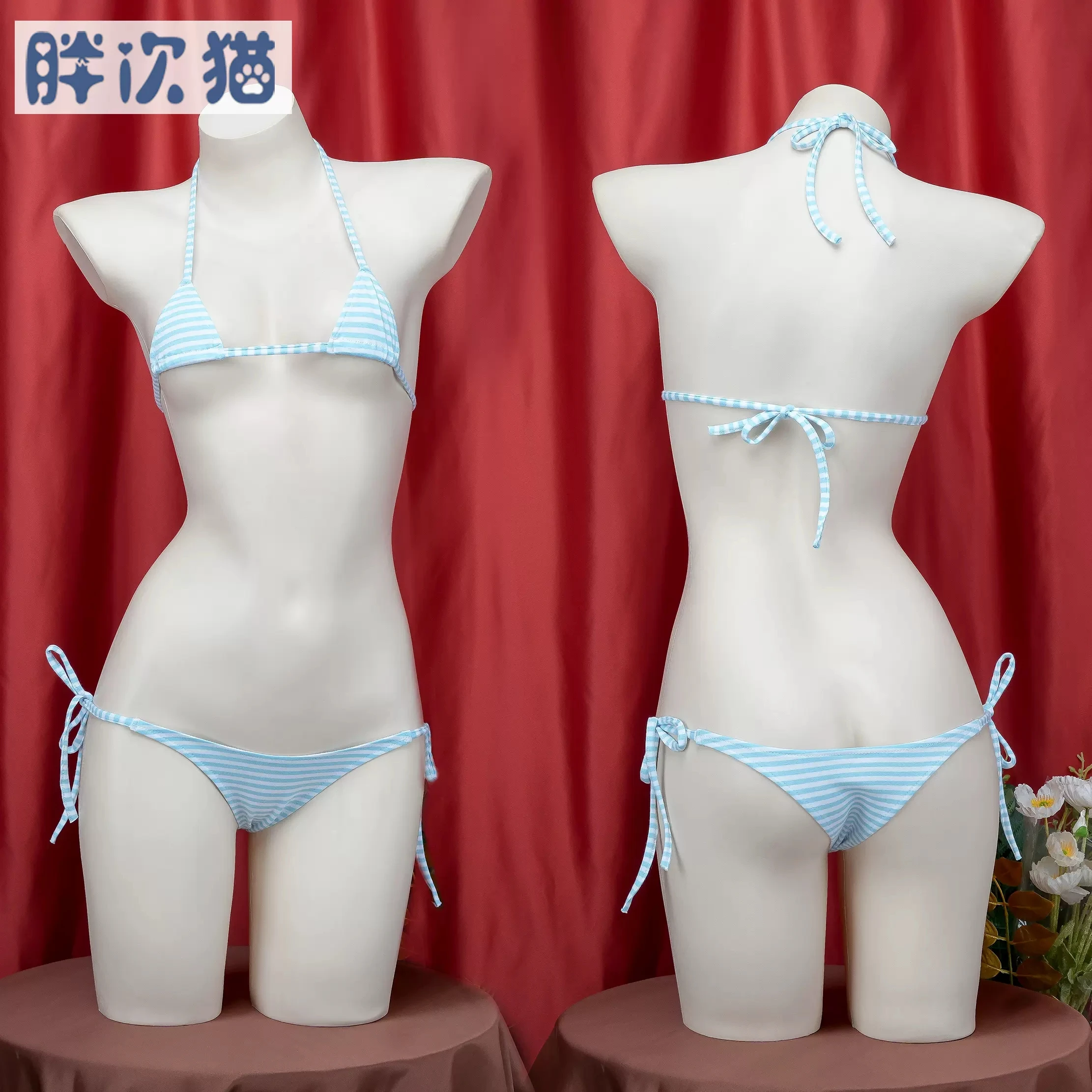 Mini Striped Bikini Bandage Underwear Sets Three point style School Cosplay Costume Girls Uniform Bikini