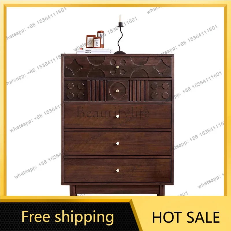Zj. French retro solid wood chest of drawers antique living room bedroom drawer side cabinet