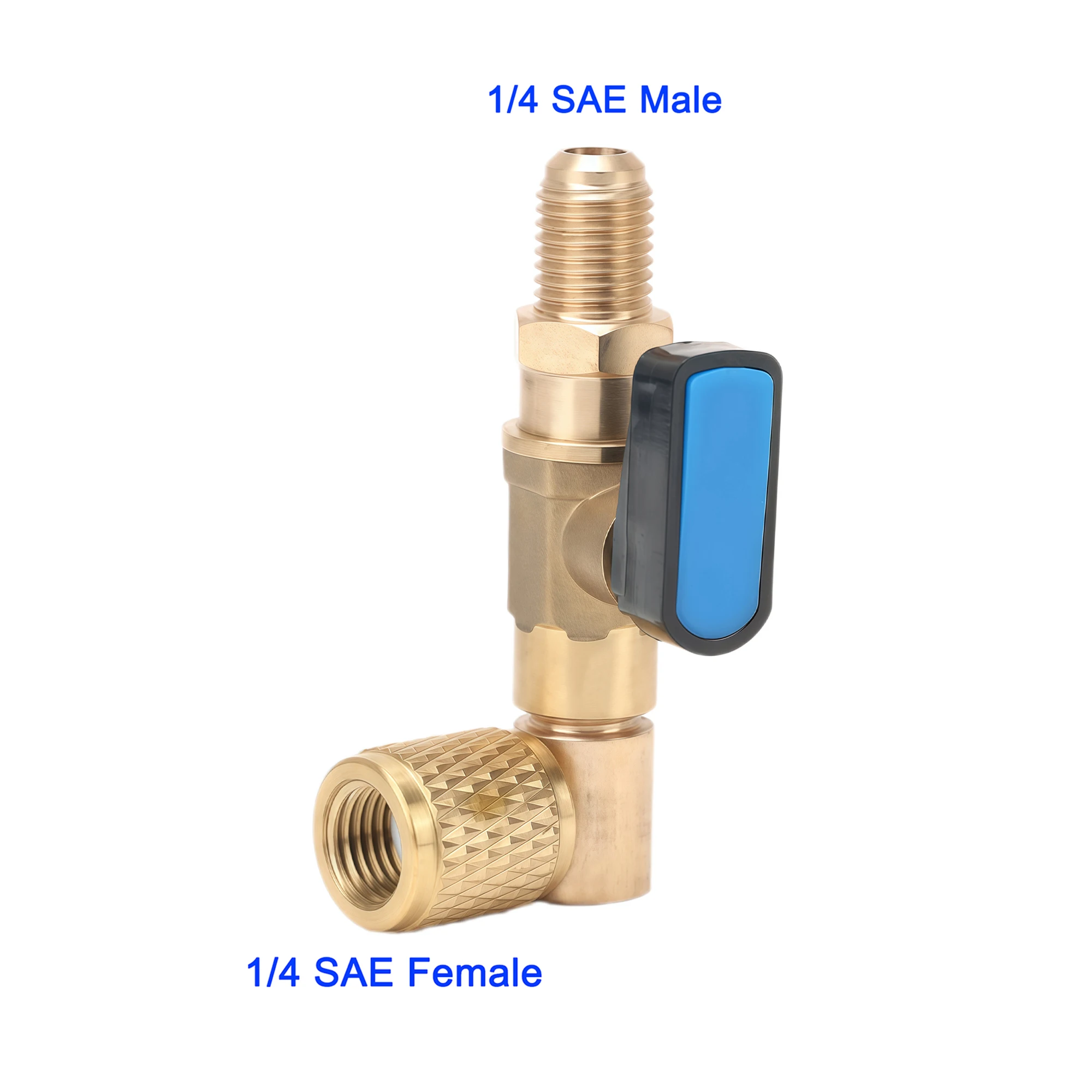 Électrovanne HVAC Right Angle Ball Valve 1/4 SAE, Brass Vacuum Shut Off Valve for R22 R12 R134a R404A Refrigeration AC Service Repair Tool Autres vannes — détail 1