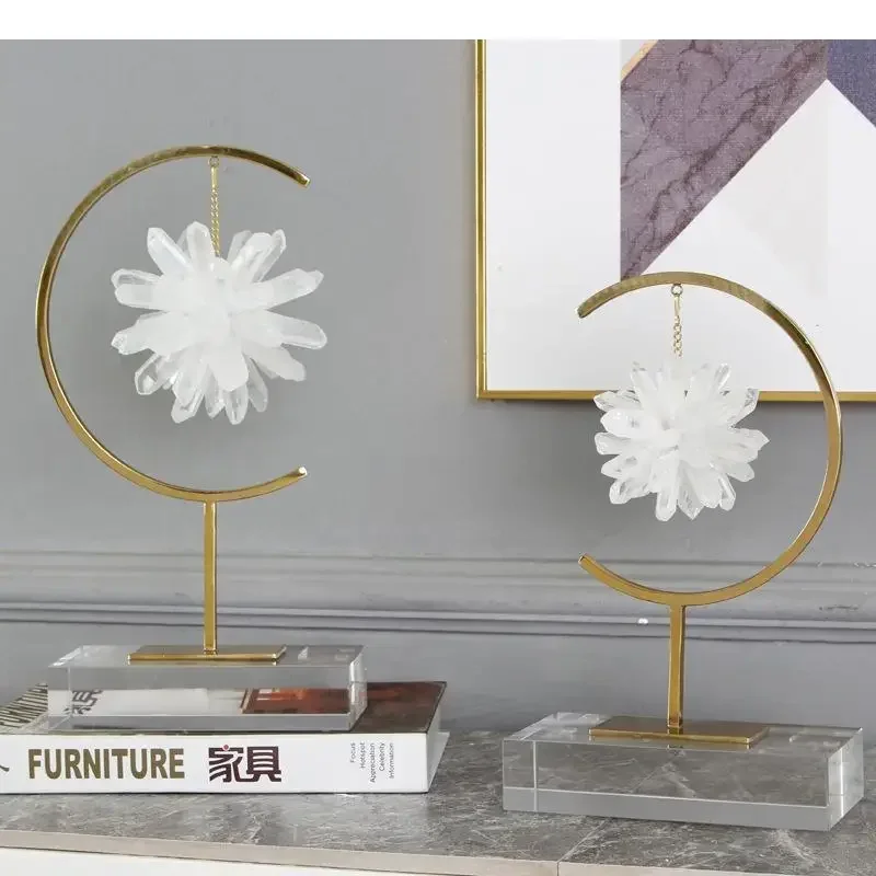 

Natural Crystal Flowers Statue Metal Crafts Desk Decoration Base Flower Ornaments Room Aesthetics Furnishings