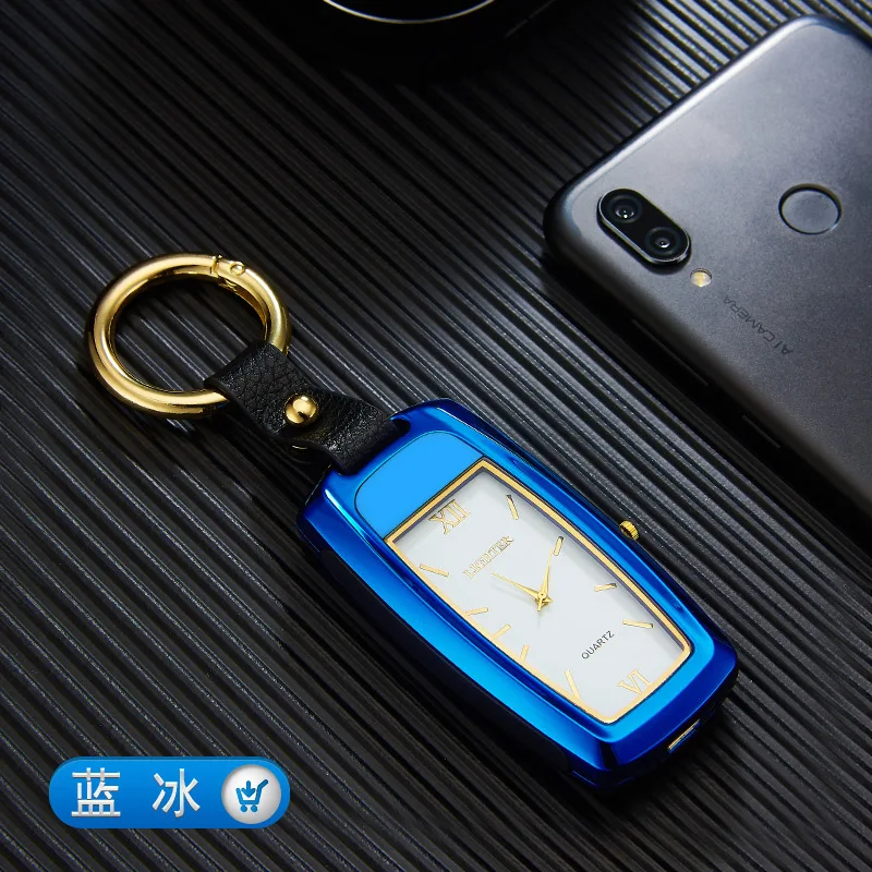 2022 New USB Charging Windproof Car Keychain Watch Lighter Pendant Multifunctional Flashlight Men\'s Premium Gift