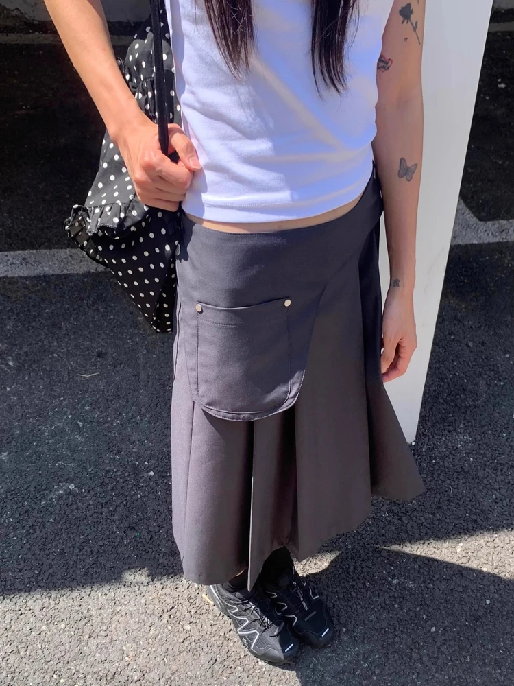 

Плиссированная юбка с высокой талией и поясным дизайном Street Sle Retro Functionali Японский тренд для девочек из полиэфирного волокна