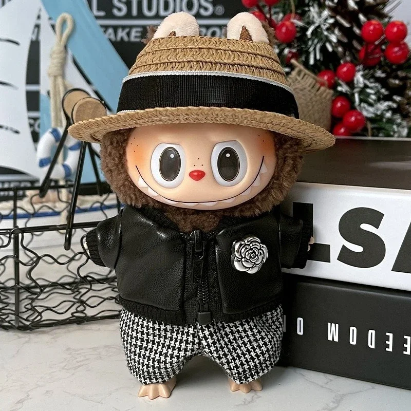 Labubu – vêtements de poupée camélia, veste noire, manteau, pantalon à grille, ensemble de 17cm, vêtements de poupée en peluche, vêtements de poupée idole Labubu I II ﻿