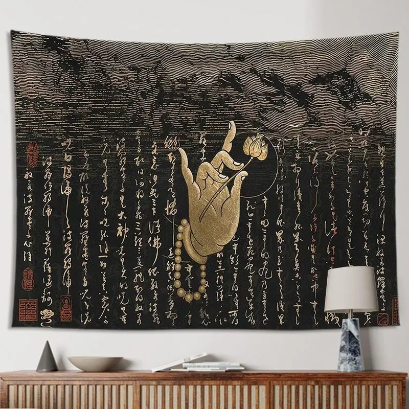 VIKAMA Vintage Buddha Tapestry, Zen-Inspired Artistic Clouds and Sutras Wall Hanging, Ancient Thangka-Style Tapestry, Home Decor