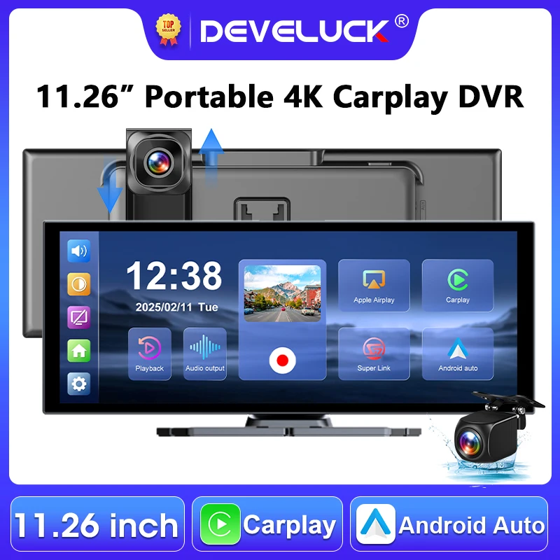 

Portable 11.26" Car Intelligent Screen 4K DVR Wireless Carplay Android Auto GPS Navigation Dashcam BT5.0 Video Recorder FM AUX