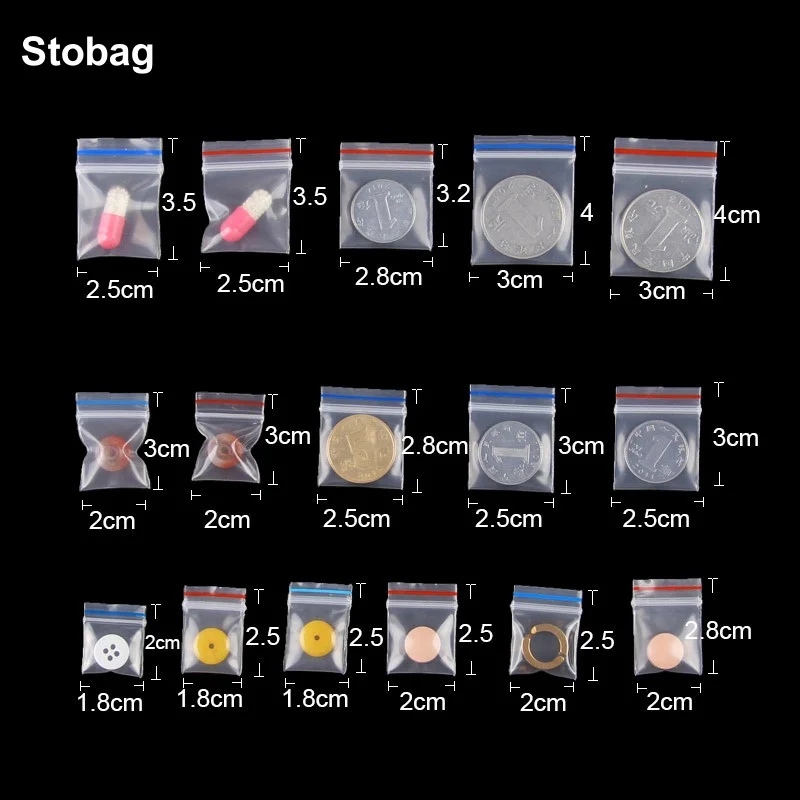 

StoBag 100pcs Transparent Mini Small Color Ziplock Bags Sealed Jewelry Packaging Clear Pouch Storage Waterproof Reusable Plastic