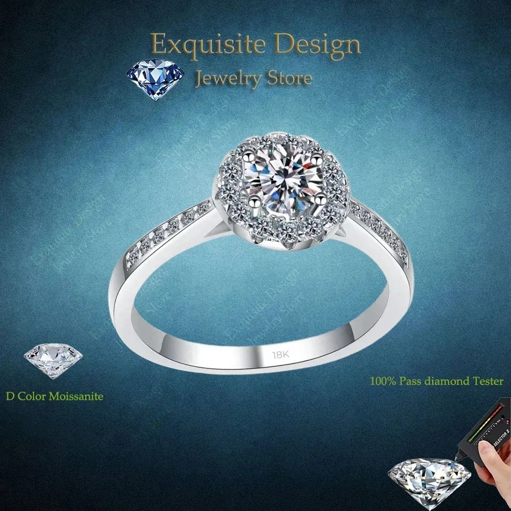 Exquisite Design Circular 0.3/2 Carat D Color Moissanite Simple Womens Ring,18K White Gold Ring Nice Gift for Girlfriend or Wife