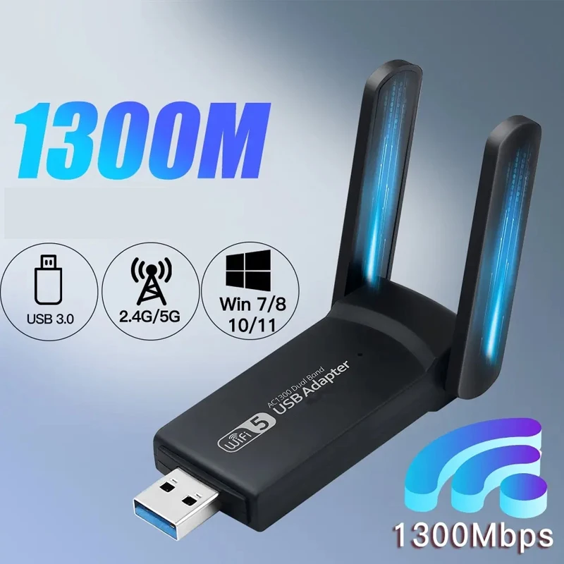 1300Mbps USB 3.0 WiFi Adapter Dual Band 2.4Ghz/5Ghz Wireless WiFi Dongle Antenna USB Ethernet Network Card Receiver For PC