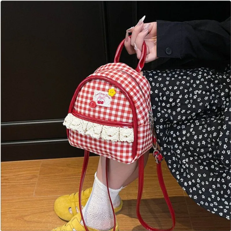 

JIAERDI корейский ретро клетчатый рюкзак женский милый кружевной отделкой студенческие школьные сумки женские милый бант Harajuku Chic Mochilas Mujer 2025