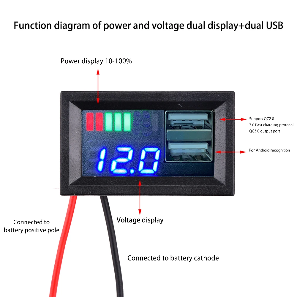 Cyfrowy kwasowo-ołowiowy Lifepo4 wskaźnik pojemności baterii litowej USB ładowarka Panel woltomierza Tester miernika napięcia akcesoria samochodowe