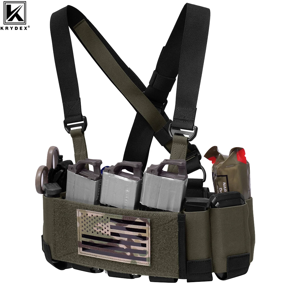 KRYDEX Tactical 556 Ready Chest Rig Concealed Carry Low Vis Elastic Cummerbund Rifle Pistol Adjustable Chest Vest Ranger Green