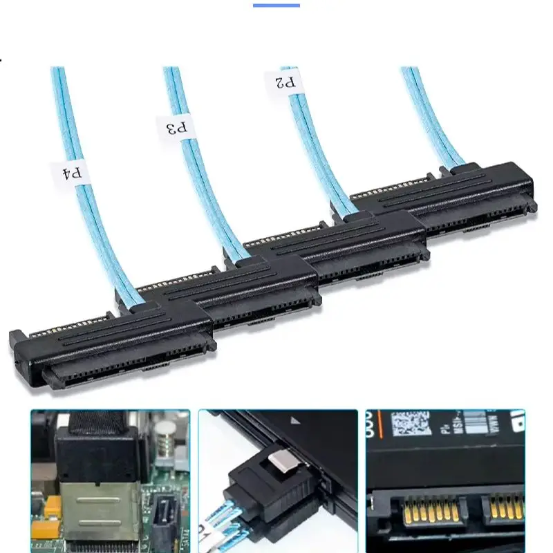 كابلات SAS SATA SFF-8643 إلى 4 SFF-8482 موصل داخلي صغير SAS HD إلى 4 29pin SFF-8482 مع كابل منفذ طاقة SAS 15pin 12GB/S