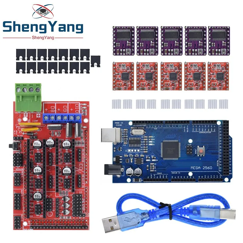 3D Printer Mega 2560 R3 + RAMPS 1.4 control panel+ 5pcs A4988 or DRV8825 Stepper Motor Drive for 3D printer kit for arduino kit