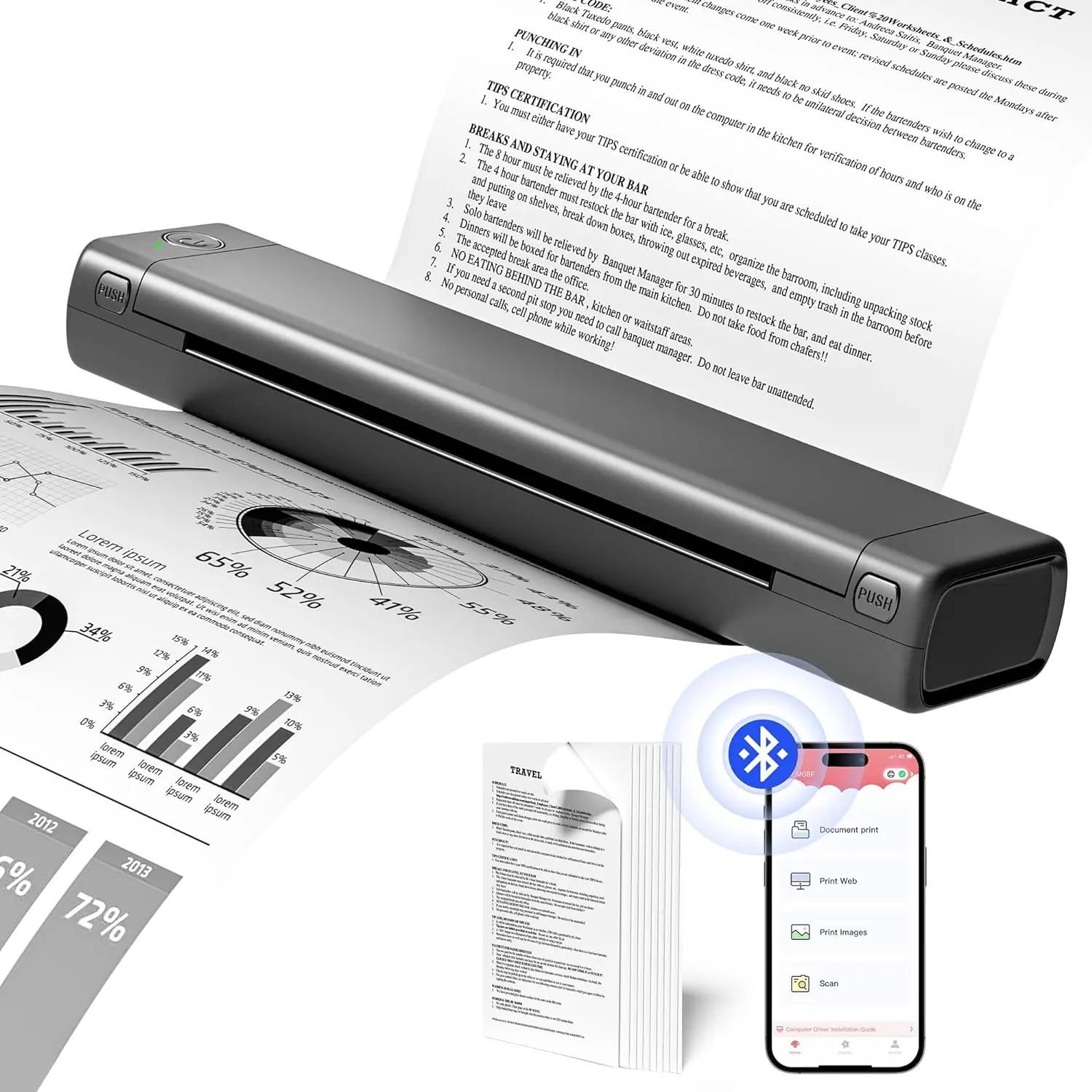 Phomemo M08F Wireless  Printer A4 Paper Portable Thermal Printer 210mm Quick Print Suitable for Travel/work